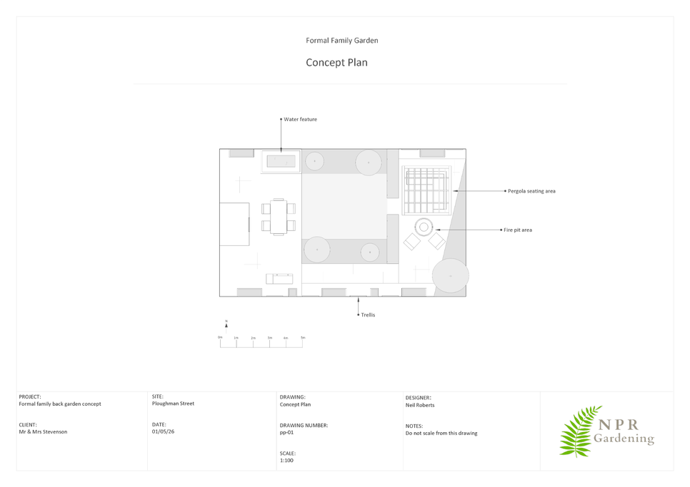 Scaled concept plan for a formal family garden design.